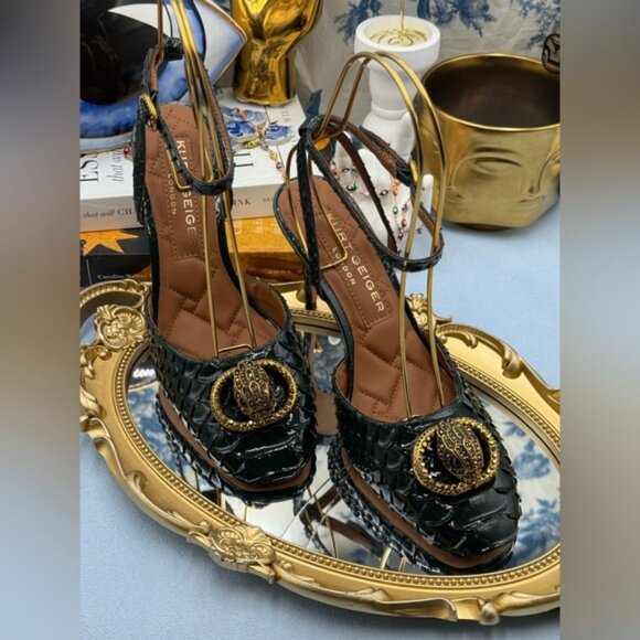 🆕 KURT GEIGER LONDON 🧿 NWOB Chelsea Ankle Strap Heel, Green Snakeskin, Sz 37 7 - Picture 8 of 15